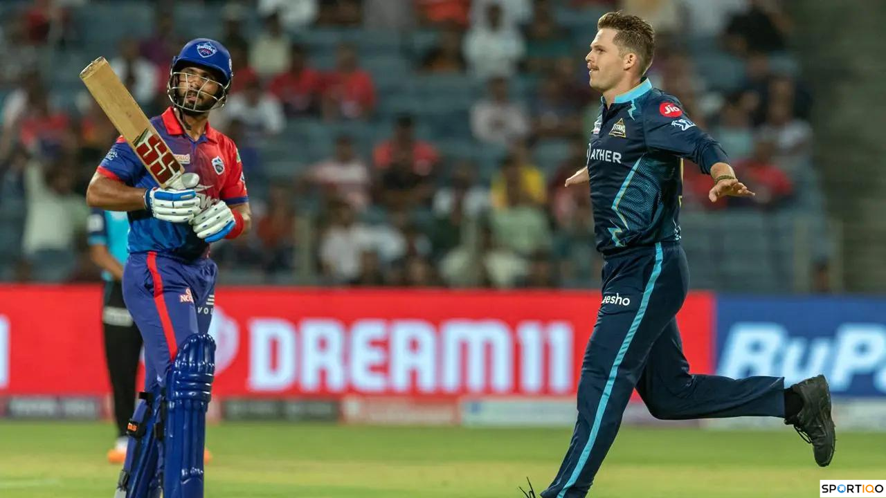 Lockie Ferguson celebrating after taking a wicket.