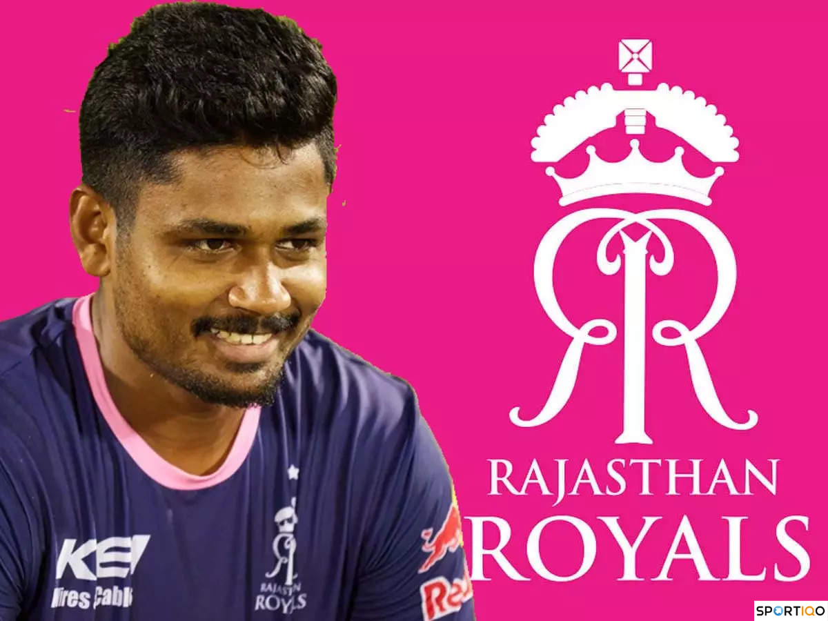 Sanju Samson with Rajasthan Royals logo.