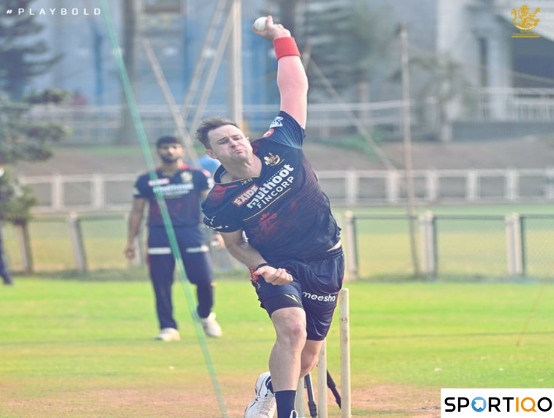 Jason Behrendorff bowling in the nets for RCB