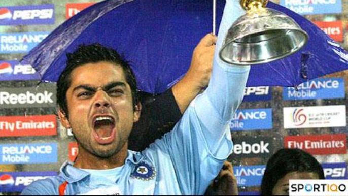 Virat Kohli lifting the Under-19 World cup trophy