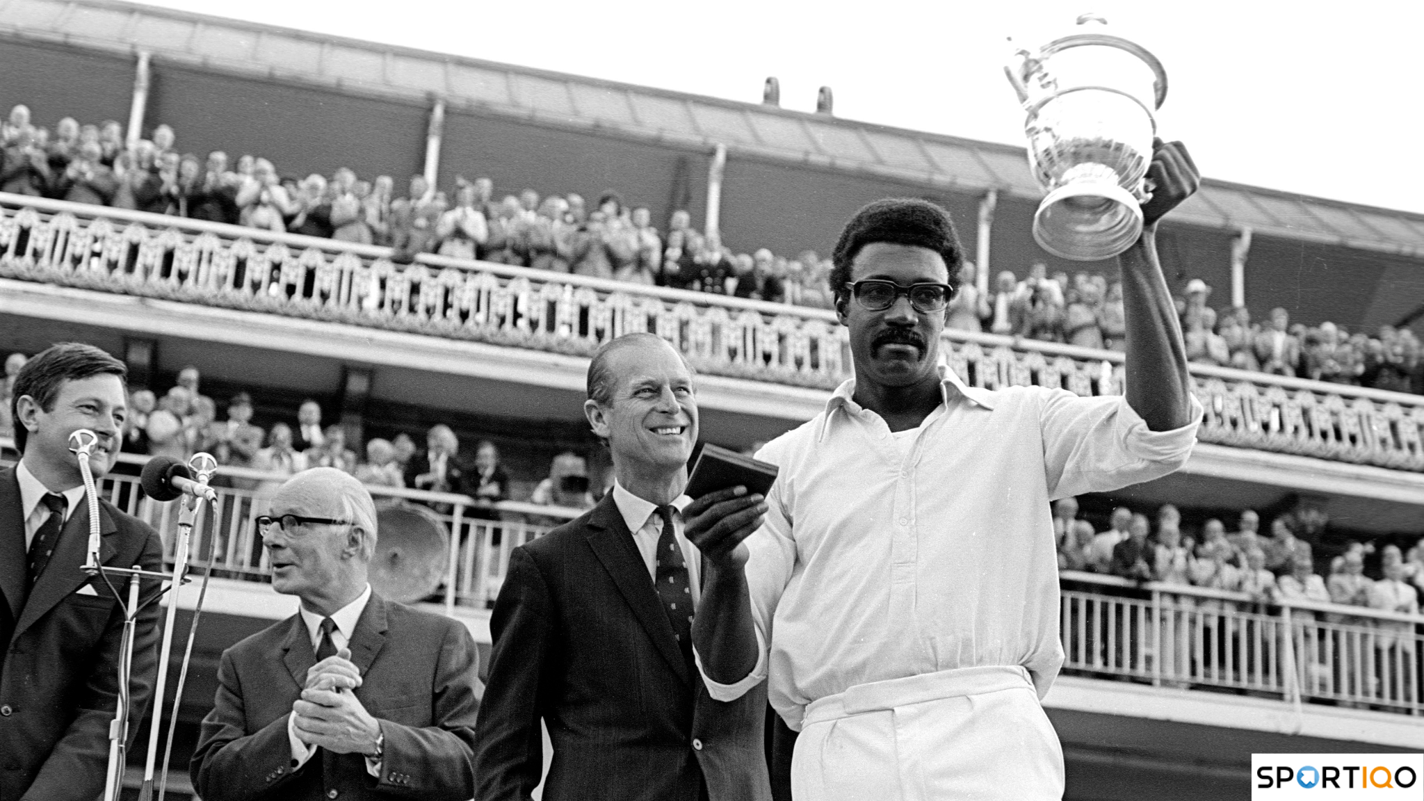 Clive Lloyd lifting a World Cup trophy