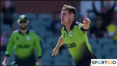 Joshua Little celebrating his wicket.