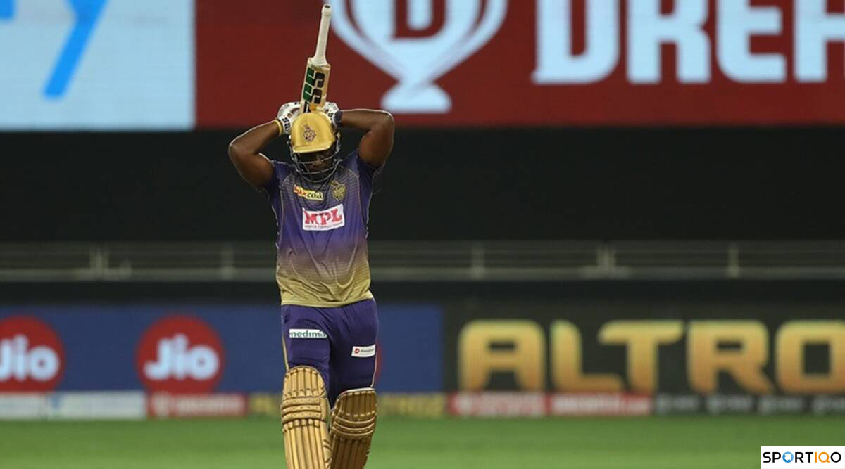 Andre Russell walking off the field after getting out for KKR.