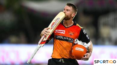 David Warner celebrating after century