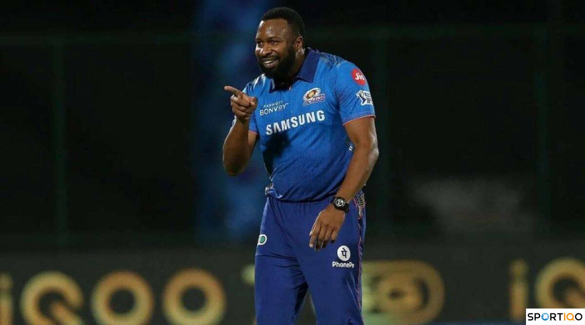 Kieron Pollard celebrating after taking a wicket for MI in the IPL.