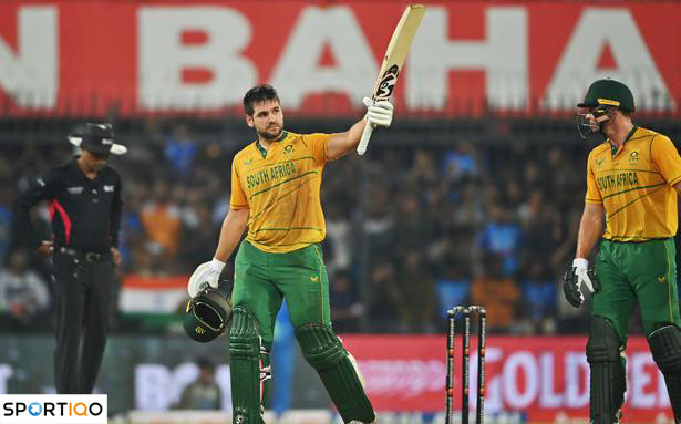 Rilee Rossouw after hitting a century in T20 cricket