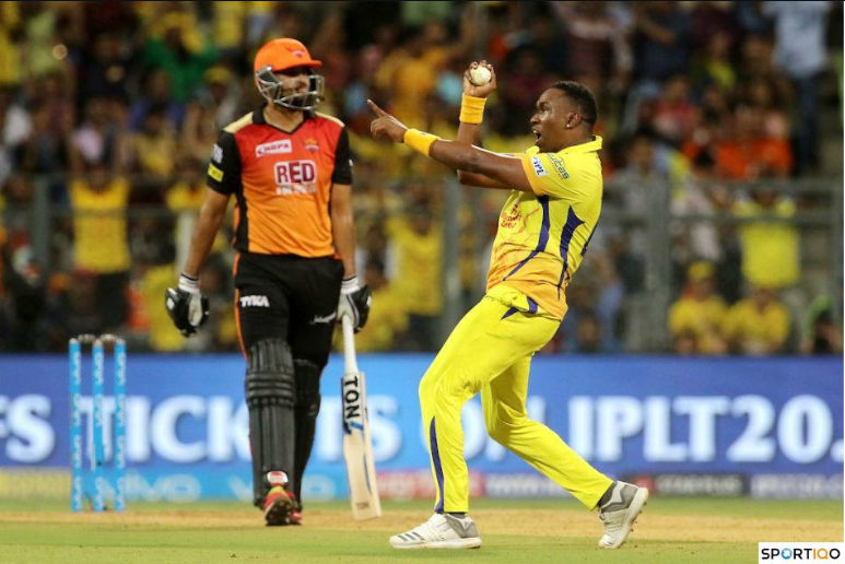 Dwayne Bravo dancing after picking up a wicket