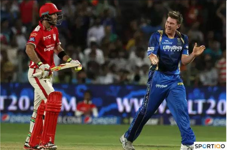 James Faulkner celebrating in front of Punjab batter after the wicket