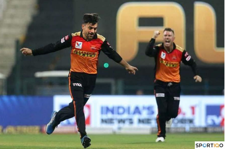 Rashid Khan in SRH colours seen celebrating after picking up a wicket