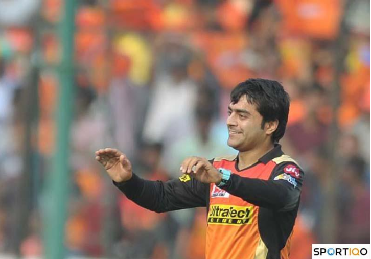 Rashid Khan with a smile after picking a wicket against Gujarat Lions in 2017