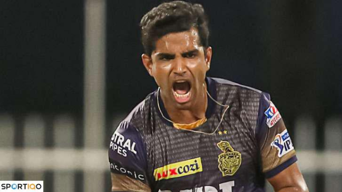 Shivam Mavi is pumped up after taking a wicket for KKR.
