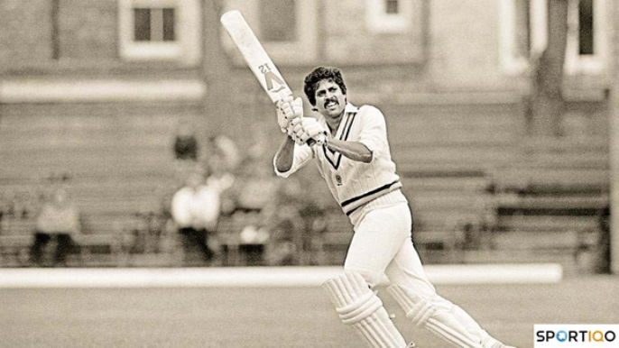 Kapil Dev in full form playing for the Indian Cricket Team