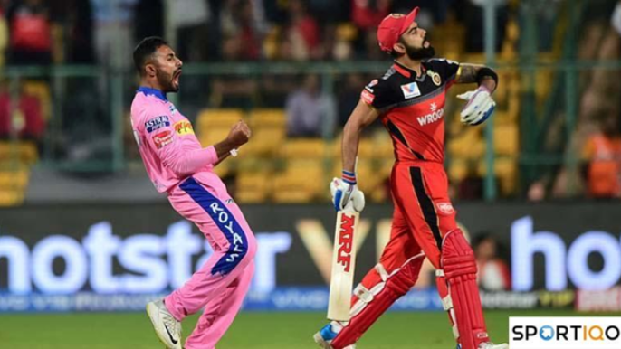 Shreyas Gopal roaring after taking Virat Kohli’s wicket 